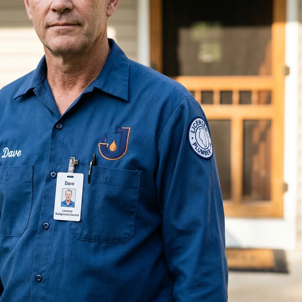 Licensed plumber showing ID badge in Elko New Market, MN