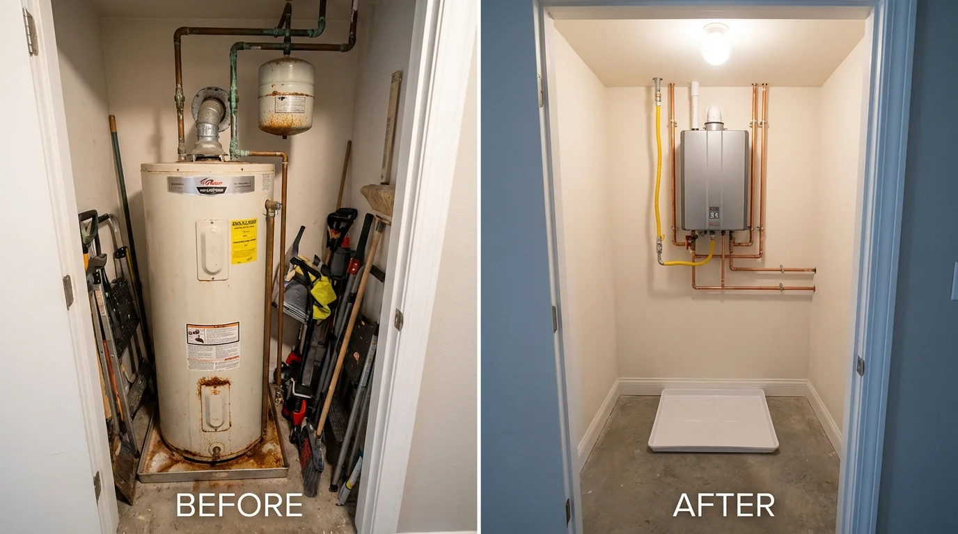 Tank water heater versus wall-mounted tankless unit comparison for Elko New Market, MN homeowners