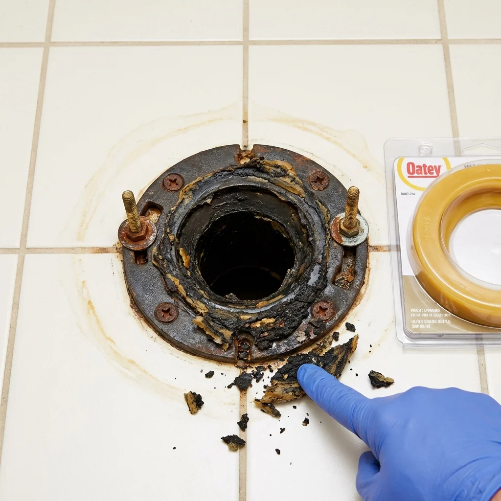 Failed wax ring showing water seepage at the base of a toilet in a Elko New Market, MN home