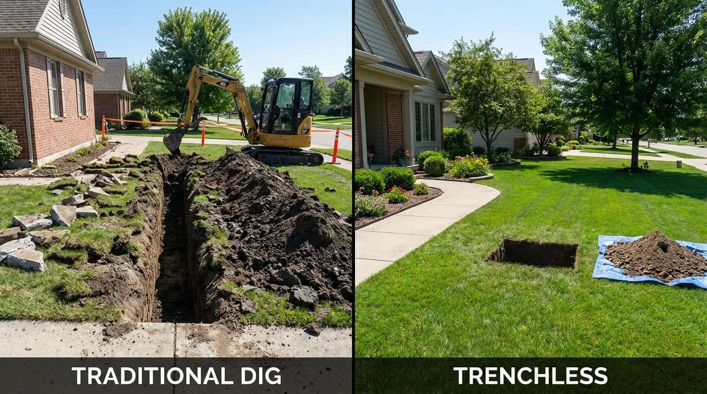 Trenchless sewer repair with minimal yard damage versus traditional excavation in Elko New Market, MN